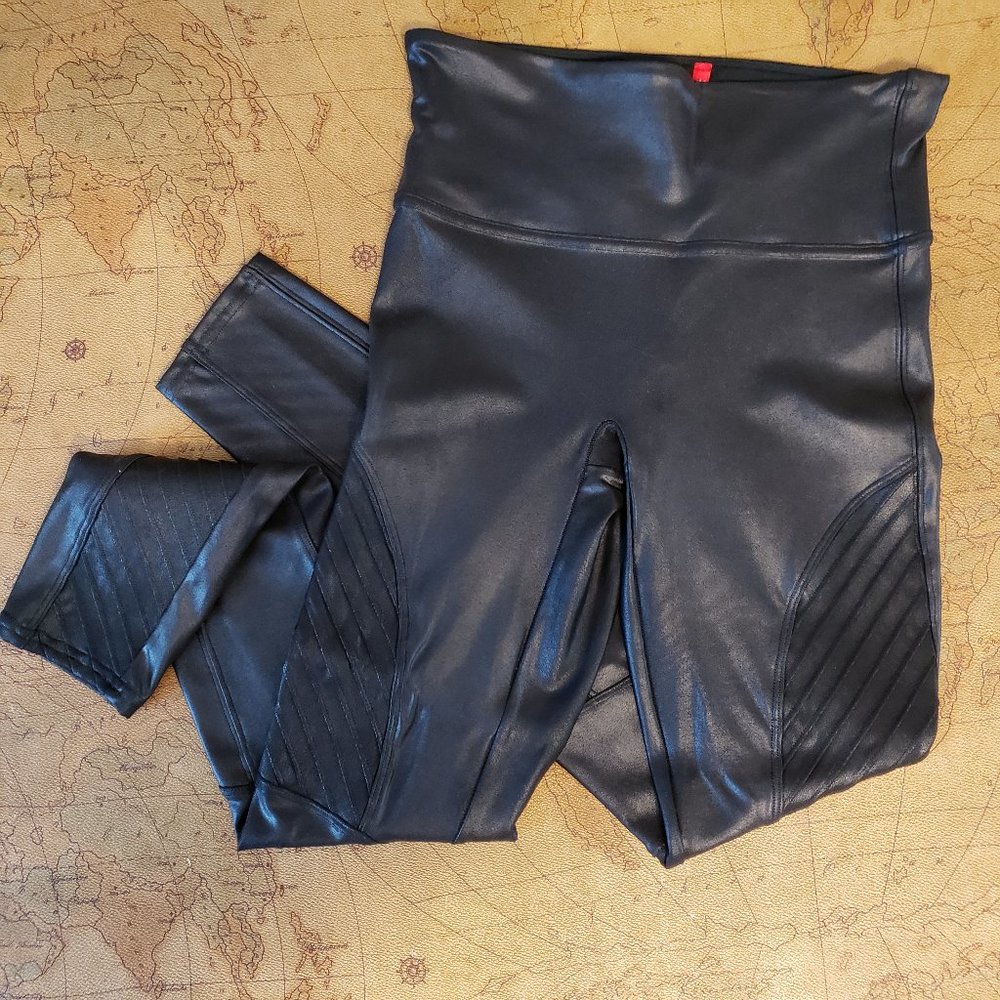 Spanx Faux Leather Moto Leggings Small Petite